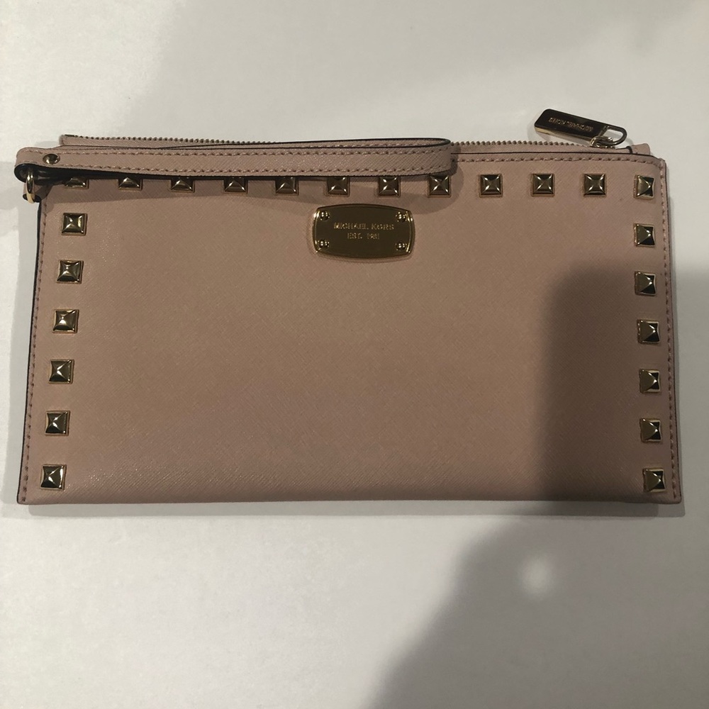 Michael Kors Gold Studded Pink Clutch Wristlet